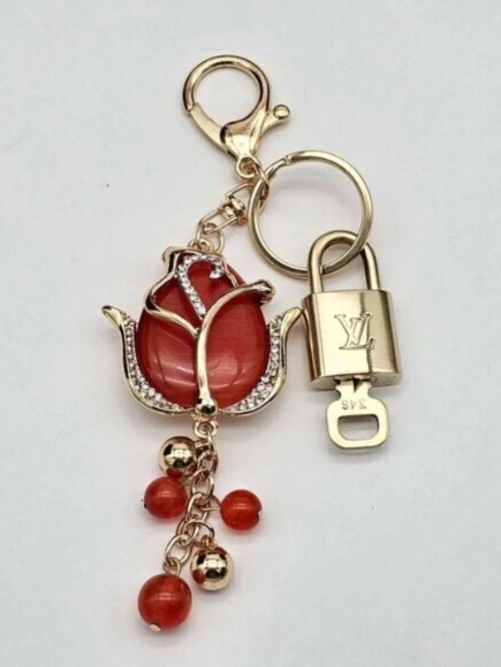 LV Gold Padlock 🔑 Authentic Louis Vuitton Charm + Unbranded Flower Keychain